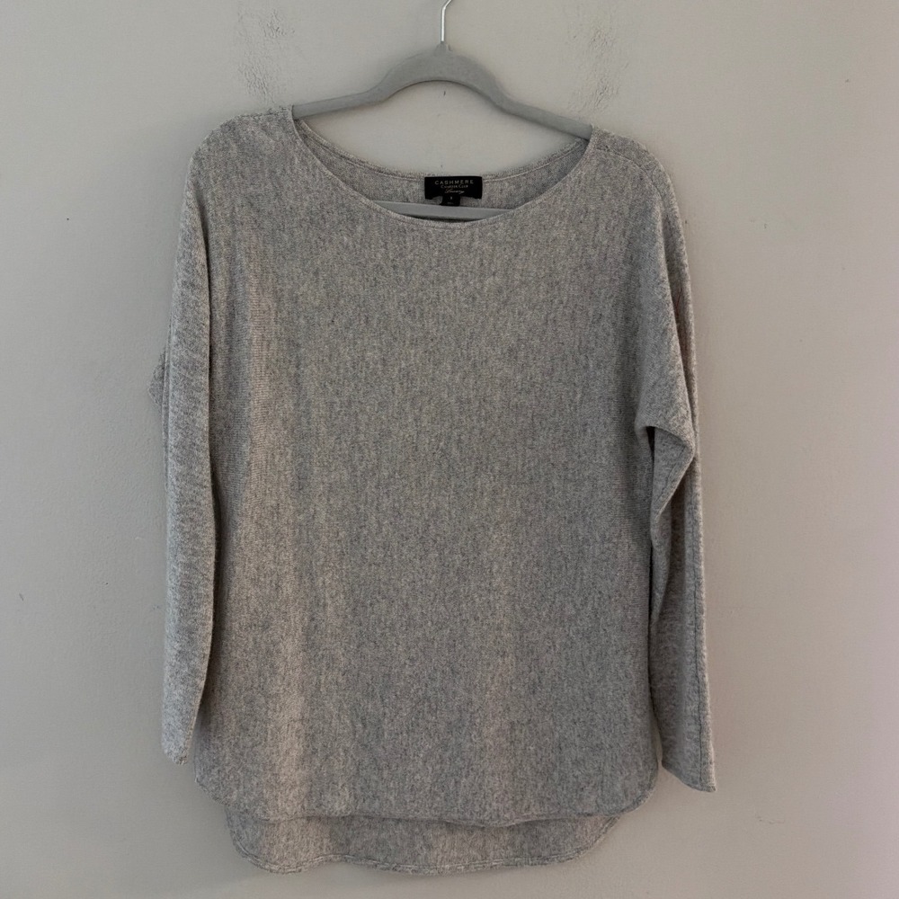 Charter Club Luxury 100% Cashmere Sweater Gray Boat Neck High-Low Hem Women Sm